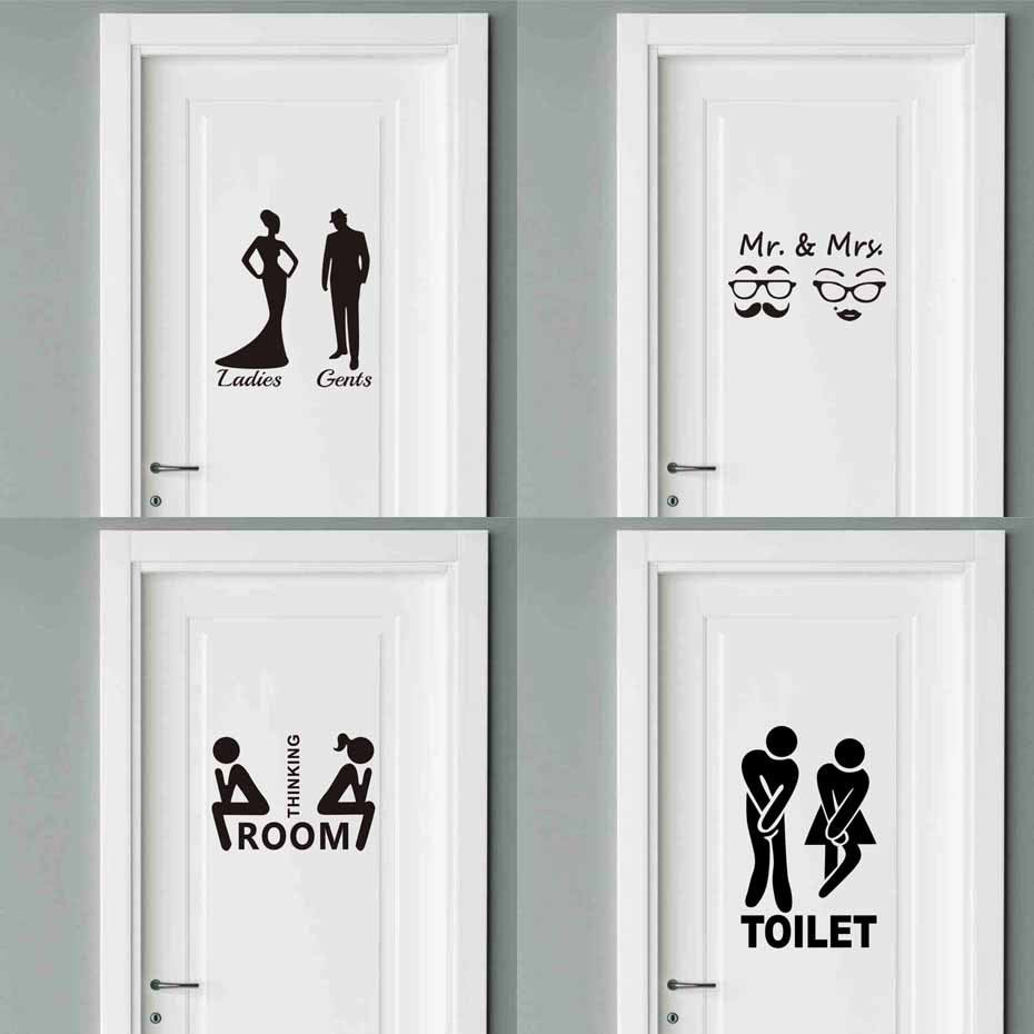 Mr. & Mrs. Quotes Toilet Door Sticker Fashion Bathroom Door Decals Diy Waterproof Wall Art Vinyl Removable Poster Home Decor