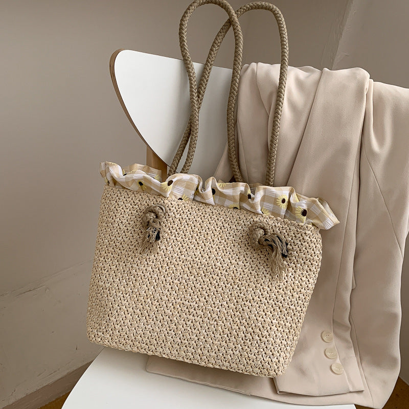 Fashion Women's Summer Straw Bag Tote Shoulder Bags Large Wicker Woven HandBag Female New Braided Raffia Pouch Beach Bag